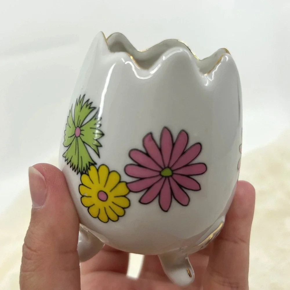 Vintage Groovy Flower Power Ceramic Broken Egg Vase Candle Holder Decor